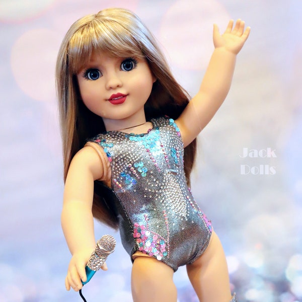 OOAK Custom TAYLOR SWIFT American Girl Doll Artist Repaint Stage Outfit Mic Glitter Boots