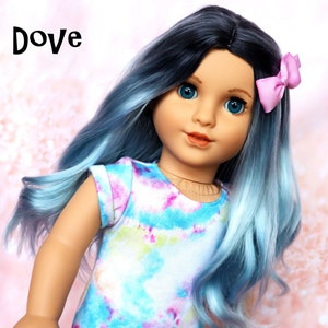 Custom 10-11 in Doll WIG Blue Ombre DOVE Fits 18&quot; Dolls Jack Dolls Brand Stretch Fit AG Gotz