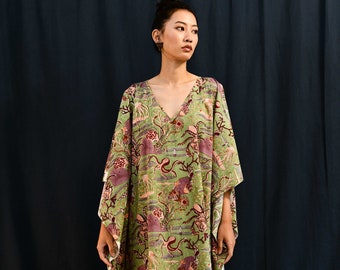 Long Cotton Kaftan Beach Dress, Handmade Block Print Maxi Kaftan Beach Cover Up, Holiday Kaftans For Women, Summer Sleepwear, Honeymoon Gift