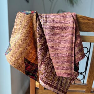Handmade Oversized Embroidered Kantha Scarf For Women, Sustainable Upcycled Sari Silk Scarf, Mums 50th Birthday Scarf Gift, Mothers Day Gift