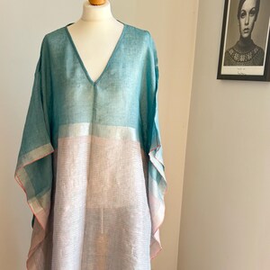 Long loose fit kaftan dress beach cover up for women with embroidered zari stripes