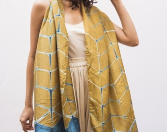 Ladies Hand Painted Silk Scarf, Handmade Shibori Statement Silk Scarf, Mother Of The Bride Wedding Scarf, Fair Trade Unique Anniversary Gift