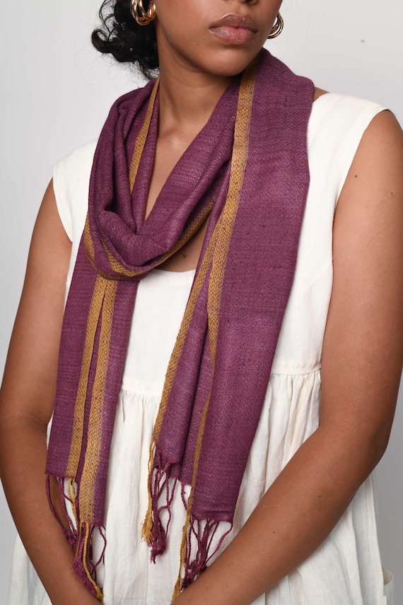 Lightweight Purple Soft Silk Scarf, Hand Dyed Eri Silk Handmade