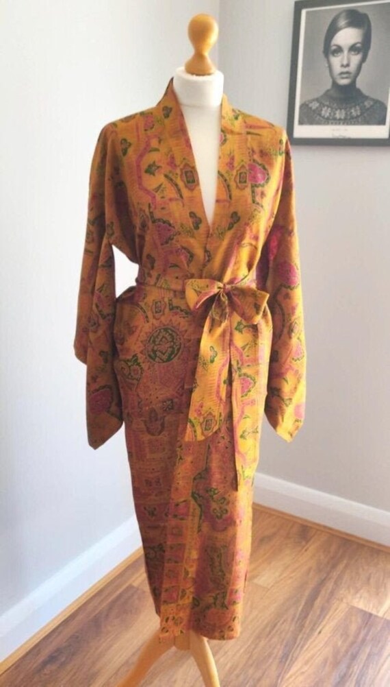 Mustard Yellow Silk Kimono Dressing 
