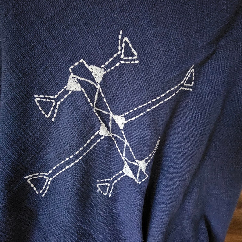 Kantha embroidery on navy blue throw