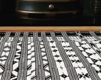 Handmade Cotton Indian Dhurrie Rug, Black And White Aztec Bedroom Rug, Handcrafted Washable Rug, Colourful Home Decor Accents, Bedroom Decor