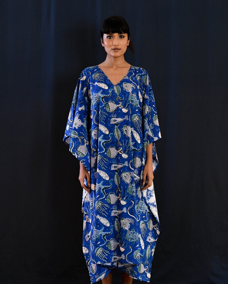 The Breeze Printed Short Kaftan Dress - Multicolor Beach Cover Up main image 1
