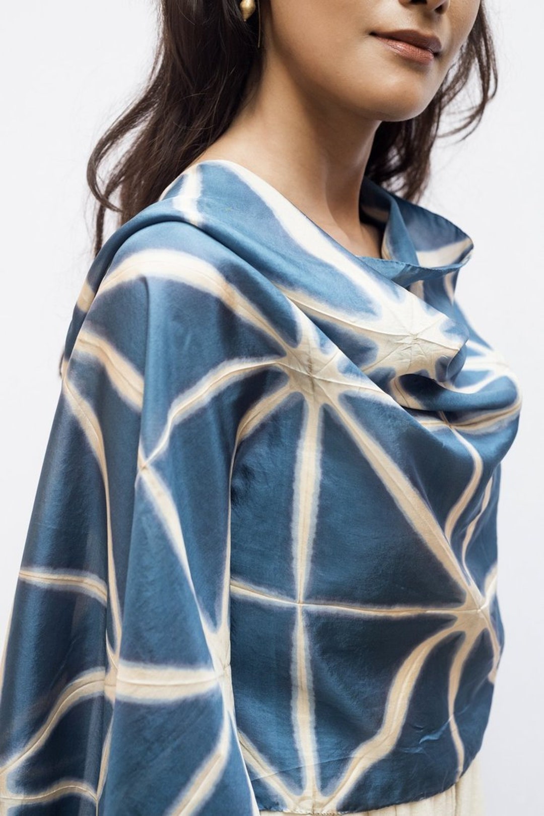Blue Shibori Soft Silk Scarf Geometric Print Luxury Scarf - Etsy UK