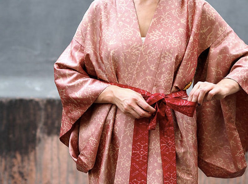 Azure Blue and Stone Grey Sari Silk Kimono Robe Christmas gift Dressing gown Silk Robe Vintage silk kimonoBathrobeJapanese clothing