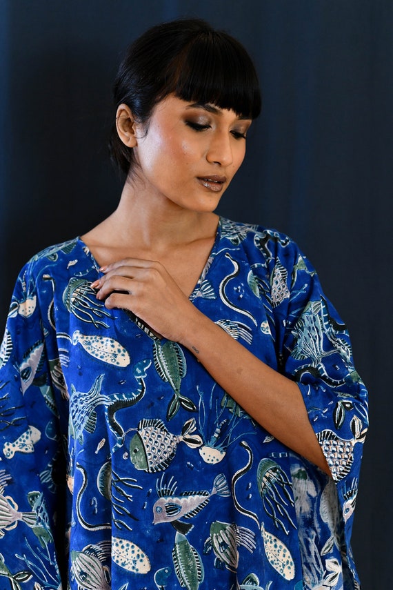 Long Flowy Cotton Kaftan Maxi Dress, Tropical Dress Ocean Print Beach Cover  Up, Swimsuit Bikini Cover Up, Holiday Vacation Beachwear for Her - Etsy