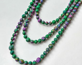 Long Green and Purple Beaded Necklace For Women, Handmade Eco-friendly Sari Necklace Gift for Her Valentines Day, Mothers Day Necklace Gift