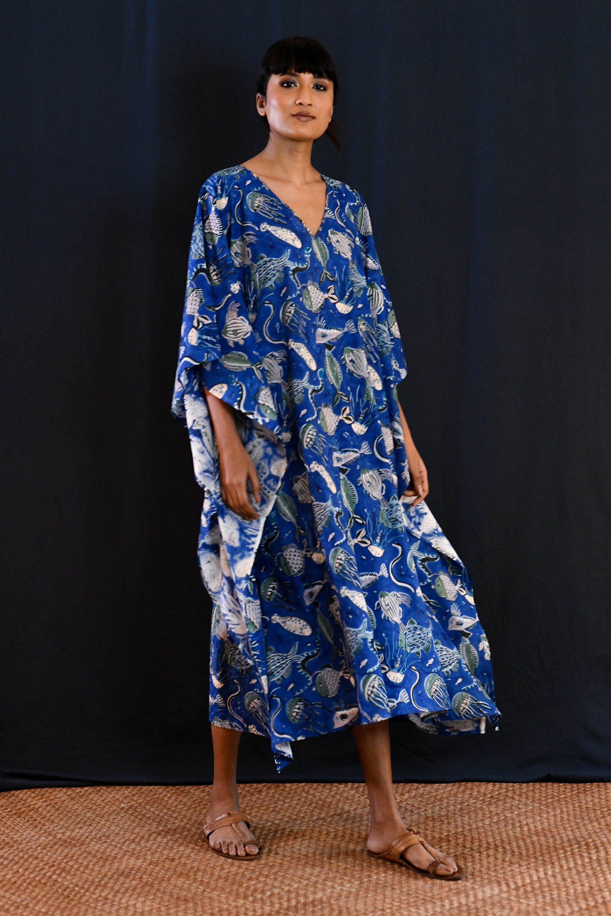 Canvas & Chaos Abstract Sheer Short Kaftan Dress - Multicolor Beach Cover Up main image 0