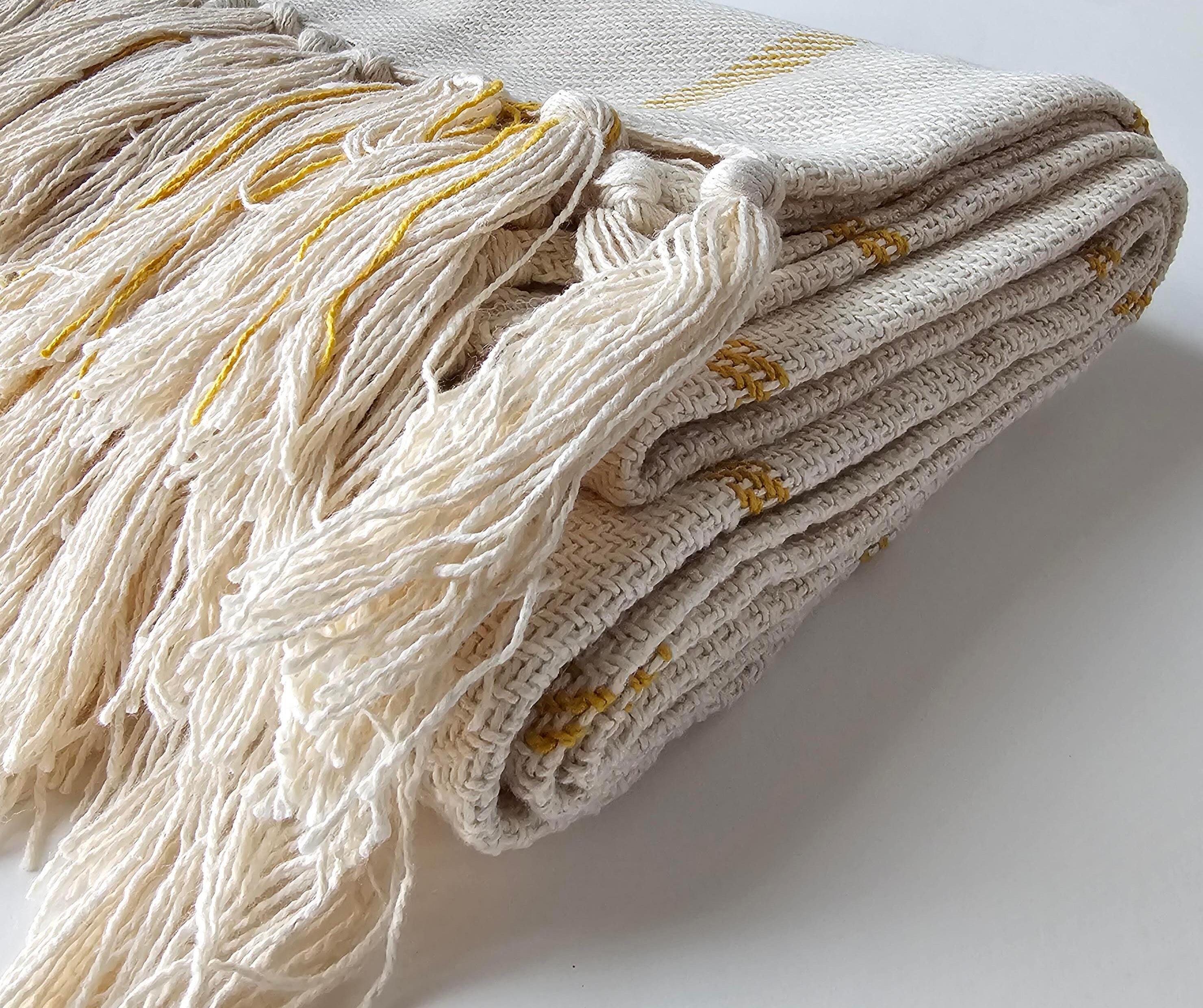 Patterned Throwa Check Woven Cotton Sofa Throw Blanket, Decorative Fringe Throw ...