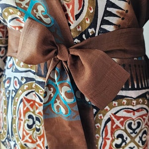 Colourful Indian tribal print on silk kimono robe