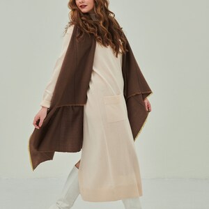 Lightweight Long Cardigan Jacket, Elegant Handwoven Sleeveless Knit Poncho Cape In Chocolate Brown, Reversible Knitted Warm Jacket Shawl image 4