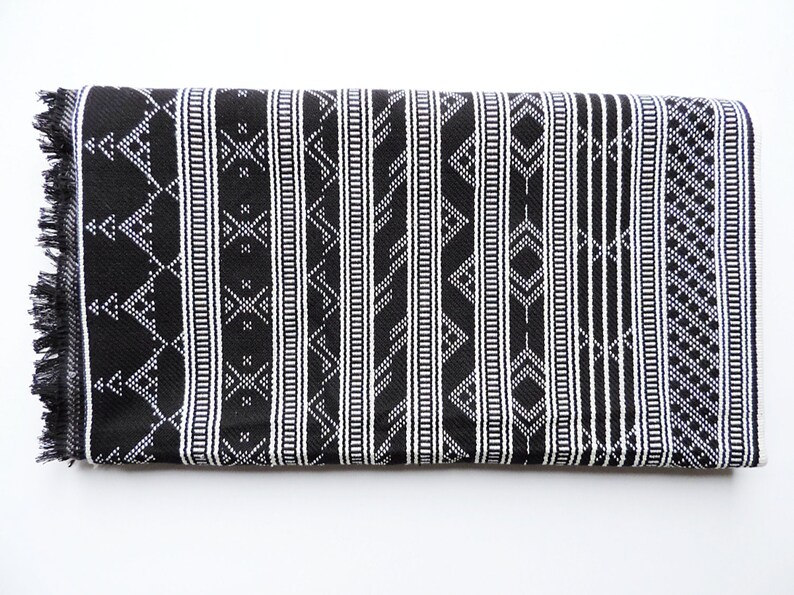 Striking black and white geometric tribal Indian rug
