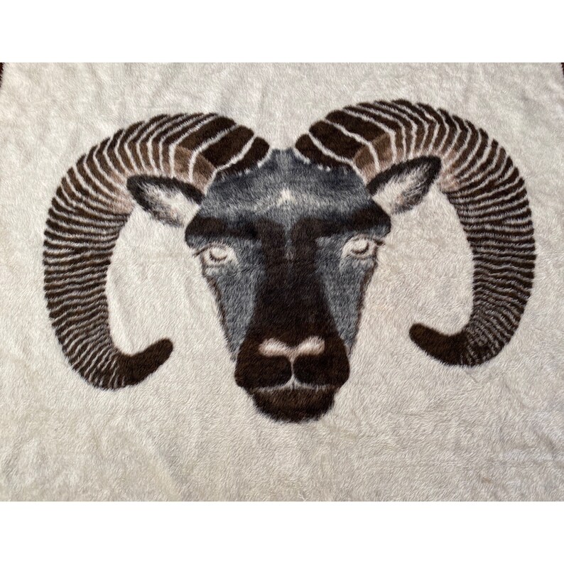Vintage BIEDERLACK Reversible Fleece Ram Big Horn Sheep Throw Etsy