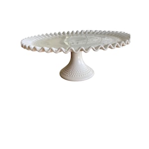 Vintage White Milk Glass Hobnail Pedestal Cake Plate