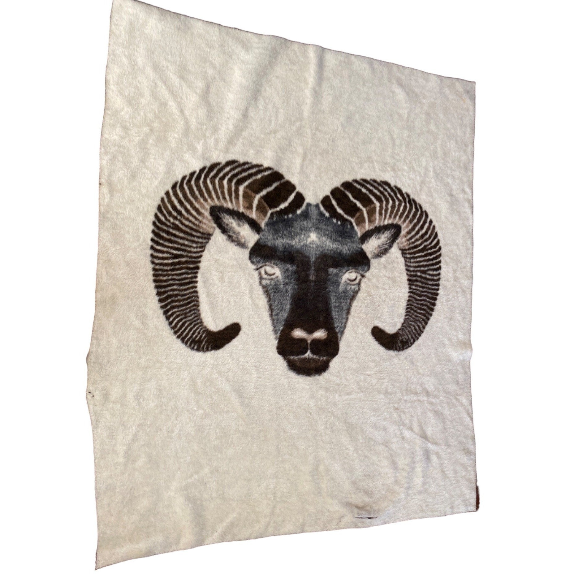 Vintage BIEDERLACK Reversible Fleece Ram Big Horn Sheep Throw Etsy