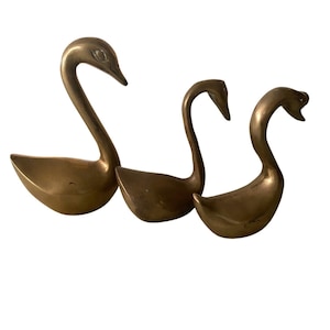 Vintage Brass Swans Set of Three