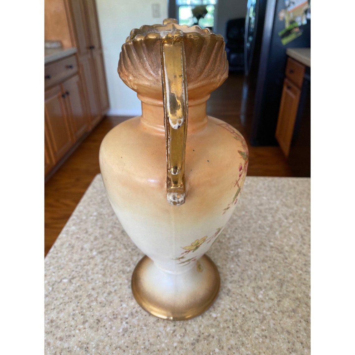 Vintage Porcelain Mantle Vase Peach With Gold Gilt Floral Etsy