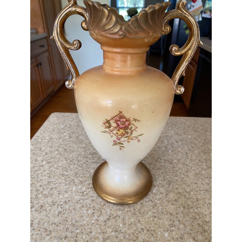 Vintage Porcelain Mantle Vase Peach With Gold Gilt Floral Etsy
