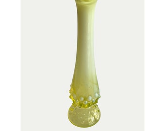 Vtg Fenton Glass Yellow Topaz Opalescent Hobnail Swung Glass Bud 8" Vase