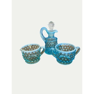 Zestaw przypraw Vtg Fenton Light Blue Opalescent Hobnail