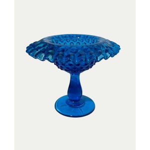 Vtg Fenton Colonial Blue Hobnail Pedestal Footed Fairy Lamp Base