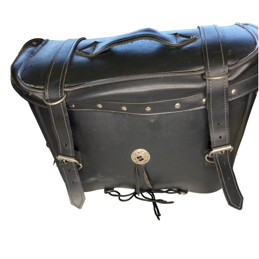 Vtg Black Faux Leather 2 Strap Studded Sissy Bar Motorcycle Side Bag Etsy