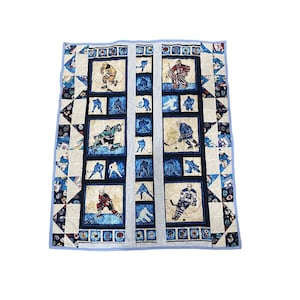 Homemade Quilt Hockey Fan Face off Sports Theme Throw Lap Baby