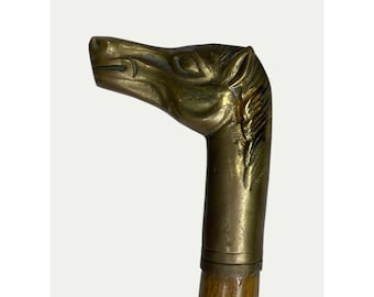 Antique Walking Stick Cane With Brass Horse Head 1900s