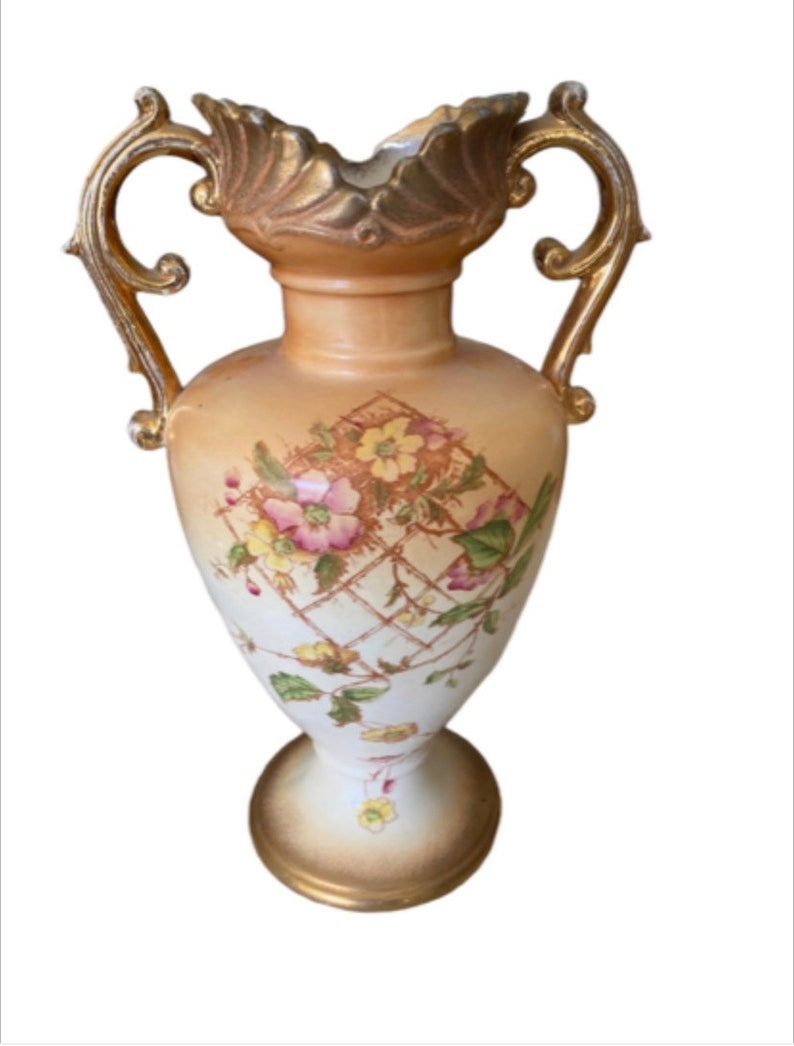 Vintage Porcelain Mantle Vase Peach With Gold Gilt Floral Etsy