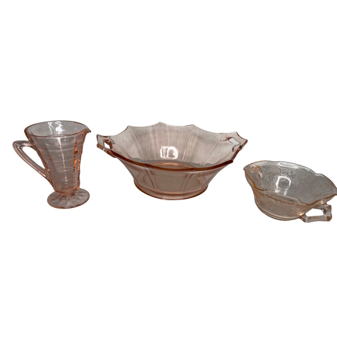 Vintage Pink Depression Glass Dishes Lot Etsy