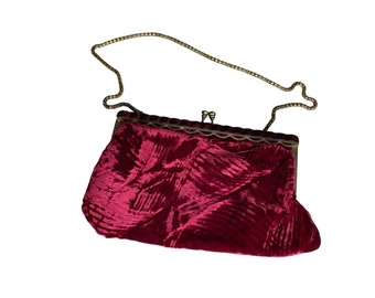 Ruby Red Crushed Velvet Clutch Handbag Shoulder Bag