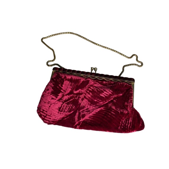 Ruby Red Crushed Velvet Clutch Handbag Shoulder Ba
