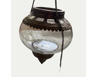 Moroccan  Style Chain Glass Orb Hanging Pendant Candle Holder
