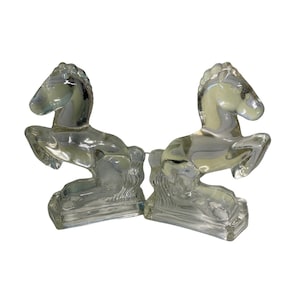 MCM Vintage Pair of Art Glass Rearing Horse Bookends