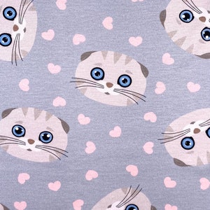 Tissu jersey simple enfant chat bleu clair
