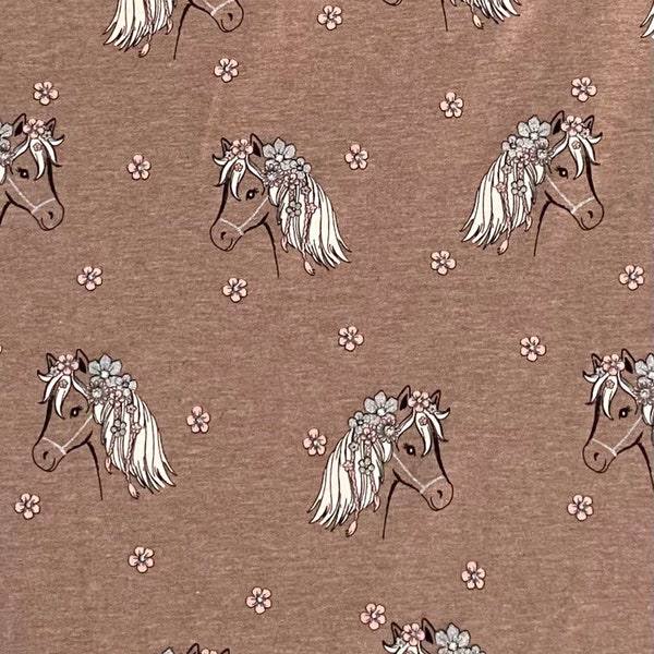 Tissu jersey tissu enfant cheval chiné paillettes