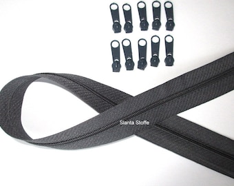 2 m Endless zipper 3 mm grey + 10 zippers