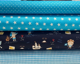 Fabric package fabric set cotton in turquoise children's fabric pirates