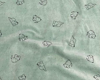 Tissu Nicky en velours pour enfants, éléphant, vieux vert