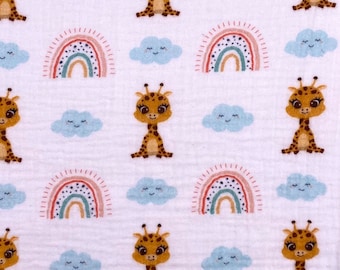 Doudou girafe en tissu mousseline double gaze