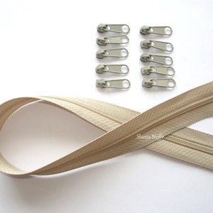 2m Endlos Reißverschluss 3mm Beige + 10 Zipper