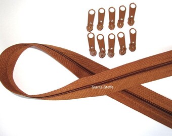 2 m Endless zipper 3 mm medium brown + 10 zippers