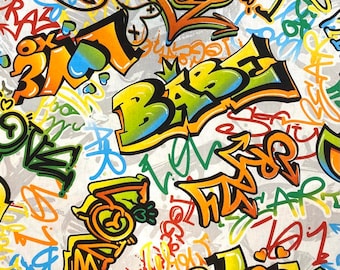 Tissu de décoration tissu coton graffiti larg. 140 cm