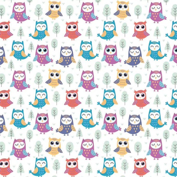 Tissu en coton tissu enfant hibou blanc largeur 160 cm à partir de 50 cm