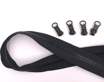 1m Endlos Profil Reißverschluss 5mm schwarz + 4 Zipper