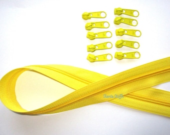 2m Endlos Reißverschluss 5mm Gelb + 6 Zipper